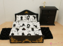 Podwójne czarne łóżko dla lalek ze złotymi ornamentami