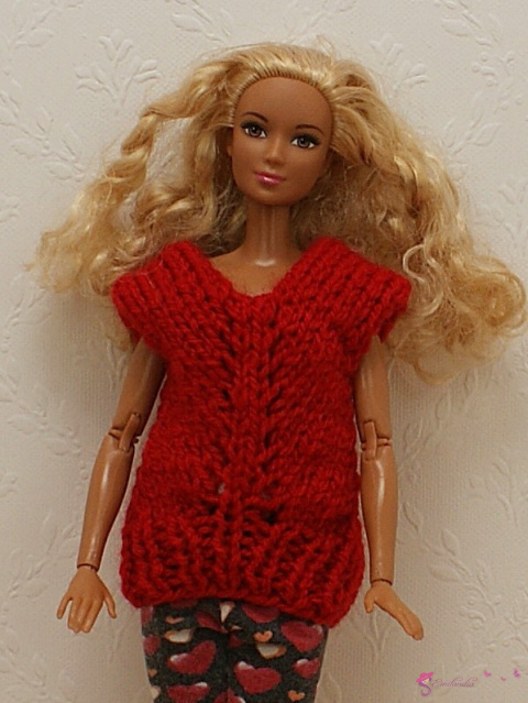 Czerwony sweterek ubranka dla lalki barbie