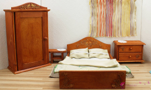 Sypialnia z ptaszkami - podwójne łóżko, szafa, komoda, szafka nocna