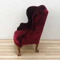 Bordowy fotel i sofa do domku dla lalek w skali 1:6