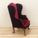 Bordowy fotel i sofa do domku dla lalek w skali 1:6