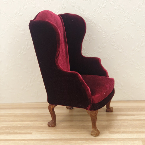Bordowy fotel i sofa do domku dla lalek w skali 1:6 Bordowy fotel i sofa do domku dla lalek w skali 1:6