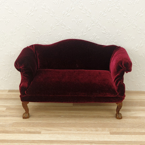 Bordowy fotel i sofa do domku dla lalek w skali 1:6 Bordowy fotel i sofa do domku dla lalek w skali 1:6