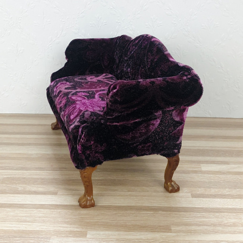 Fioletowy fotel i sofa do domku dla lalek w skali 1:6 Fioletowy fotel i sofa do domku dla lalek w skali 1:6
