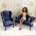Chabrowy fotel lub sofa do domku dla lalek w skali 1:6 Chabrowy fotel lub sofa do domku dla lalek w skali 1:6