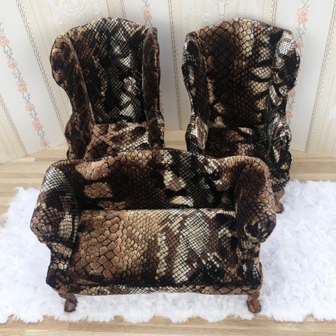 Fotel / sofa do domku dla lalek w skali 1:6 - wzór wężowej skóry