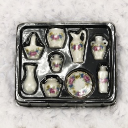 Komplet ozdobnych ceramicznych naczyń do domku dla lalek w skali 1:6, 1:12