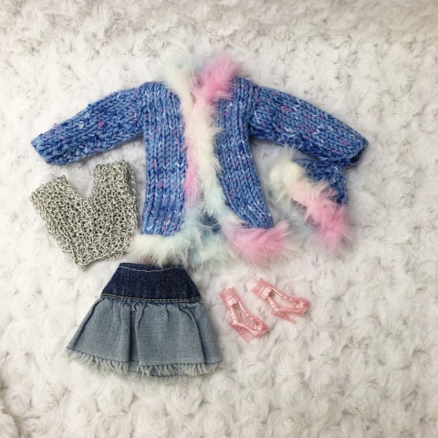 Niebiesko-Srebrny Zestaw Ubranek dla Lalki Barbie (5 elementów)