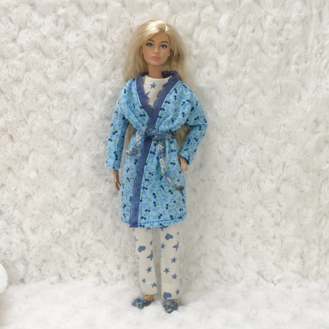 Piżamowy Zestaw dla lalki barbie - piżama, szlafrok i kapcie (4 części)