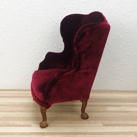 Miniaturowy bordowy fotelik do domku dla lalek, skala 1:6