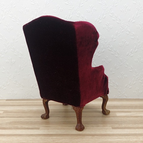 Miniaturowy bordowy fotelik do domku dla lalek, skala 1:6