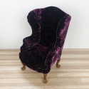 Miniaturowy fotelik do domku dla lalek w skali 1:6, fioletowa wzorzysta aksamitna tkanina