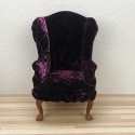 Miniaturowy fotelik do domku dla lalek w skali 1:6, fioletowa wzorzysta aksamitna tkanina