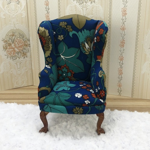 Fotel do domku dla lalek w skali 1:6 - kolorowe kwiaty