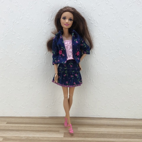 Jeansowy, wiosenny komplet dla lalki barbie - 4 części