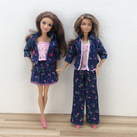 Jeansowy, wiosenny komplet dla lalki barbie - 4 części