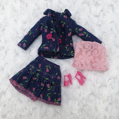 Jeansowy, wiosenny komplet dla lalki barbie - 4 części