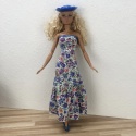 Kwiecista Sukienka – suknia, kapelusz, chusta i buciki dla lalki Barbie (4 elementy)