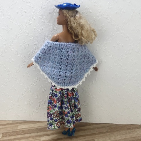 Kwiecista Sukienka – suknia, kapelusz, chusta i buciki dla lalki Barbie (4 elementy)