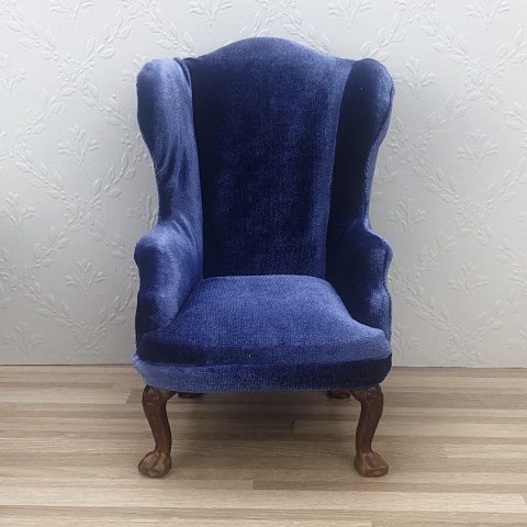 Miniaturowy fotelik do domku dla lalek w skali 1:6, chabrowy aksamit