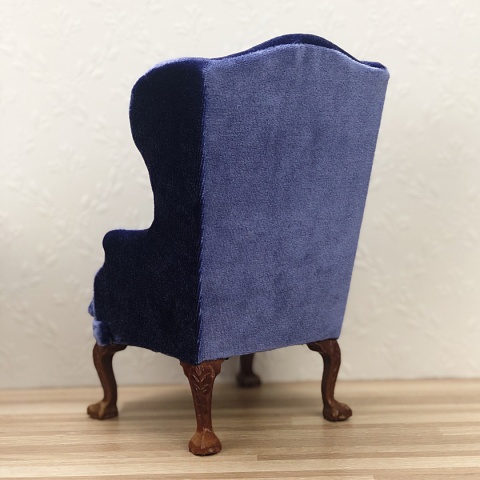Miniaturowy fotelik do domku dla lalek w skali 1:6, chabrowy aksamit
