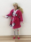 Piżamowy Zestaw dla lalki barbie - piżama, szlafrok i kapcie (4 części)