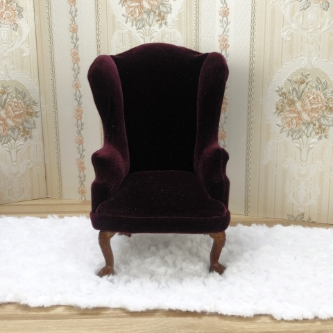 miniaturowy śliwkowy fotelik do domku dla lalek