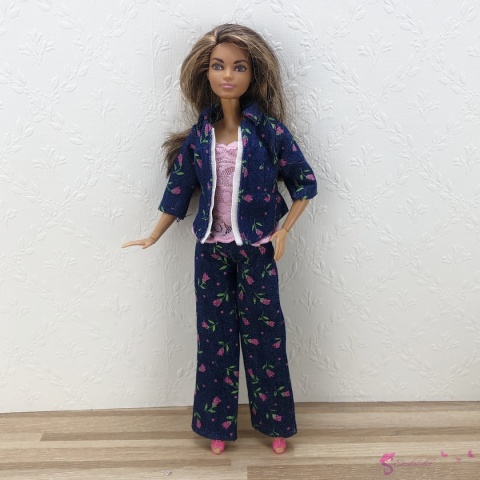 Jeansowy, wiosenny komplet dla lalki barbie - 4 części
