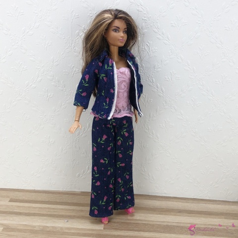 Jeansowy, wiosenny komplet dla lalki barbie - 4 części
