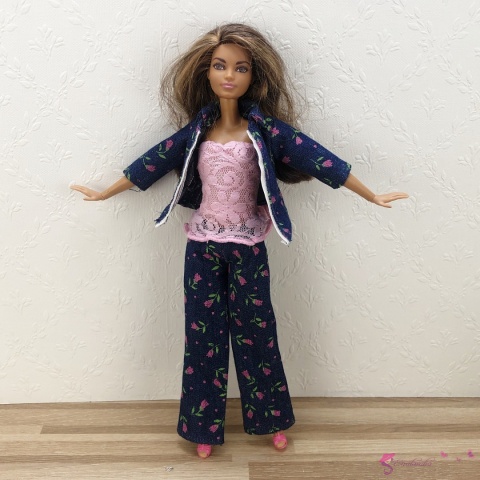 Jeansowy, wiosenny komplet dla lalki barbie - 4 części
