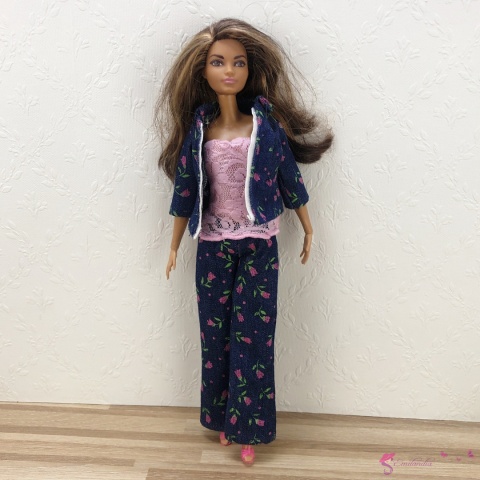 Jeansowy, wiosenny komplet dla lalki barbie - 4 części