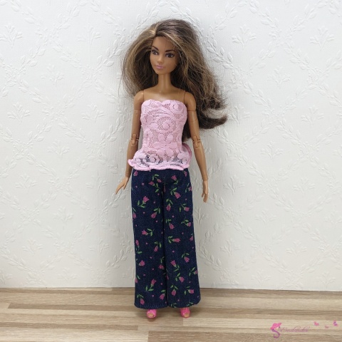 Jeansowy, wiosenny komplet dla lalki barbie - 4 części