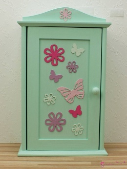 Miętowa szafa ornament - kwiatki i motylki, kolor - kolorowy mix
