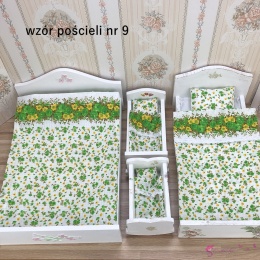 Pościel do łóżeczka dla lalek - zielona łąka (wzór nr 9)