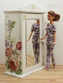 Szafa dla lalek 1:6 z lusterkiem shabby chic🌼 LETNI OGRÓD
